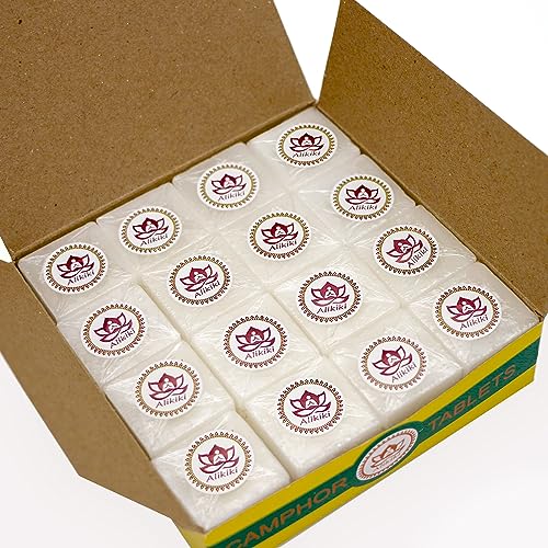 300G 64-Tablets Pure Camphor Blocks - 100% Natural Camphor Cubes for Pooja Nature Alcanfor Tablets Indian Religious Purposes Aromatherapy,Odor Eliminator, Hindu Puja Item (10oz) - size: 300 grams - 64 tablets