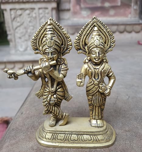 Liv Brass Radha Krishna Statue 6 Inch Large, Lord Krishna Idol with Antique Finish, Easter Decor House Warming Gifts Religious Sculptures Return Home Temple