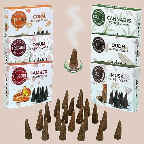 TRUMIRI Exotic Incense Cones - Variety Pack - Total 60 Cone Incense (6 Scents x 10 Conos) - Copal, Oud, Musk, Amber - Cone Incense Scents - Insense Cones - Incent Cone - color: Exotic