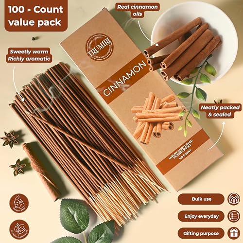 Cinnamon Incense Sticks - Pack of 100 Insence-Sticks - Incienso De Canela Made with Natural Inscent Ingredients - Scented Insense Non Toxic Incents - color: Cinnamon