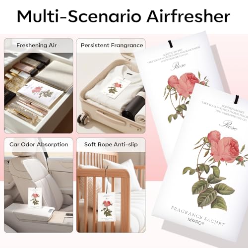 MYARO 12 Pack Rose Scented Sachets, Closet Deodorizer Car Air Freshener - color: Rose, size: 12 Packs