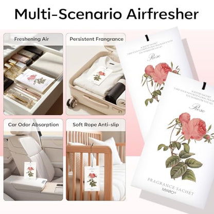 MYARO 12 Pack Rose Scented Sachets, Closet Deodorizer Car Air Freshener - color: Rose, size: 12 Packs