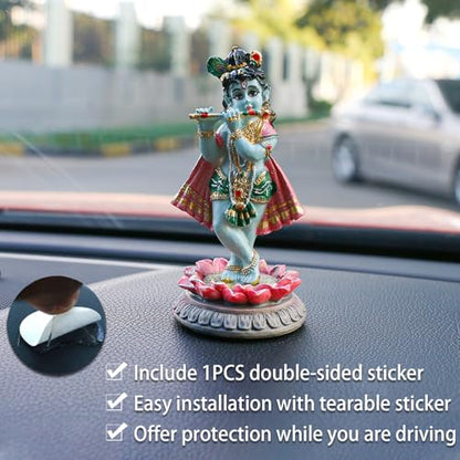 alikiki Hindu God Krishna Idol - 3.9”H Indian Little Krishna Statue for Car Dashboard Home Office Temple Mandir Altar Pooja Item Diwali Puja Figurine