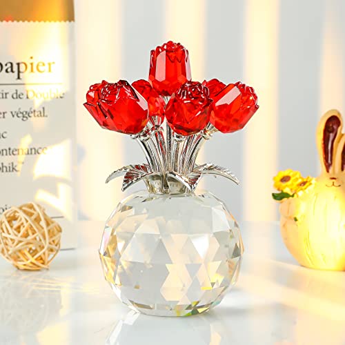 Movdyka Red Crystal Rose Glass Flowers with Vase Figurine Home Decor - color: Red-crystal Rose