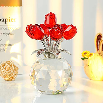 Movdyka Red Crystal Rose Glass Flowers with Vase Figurine Home Decor - color: Red-crystal Rose