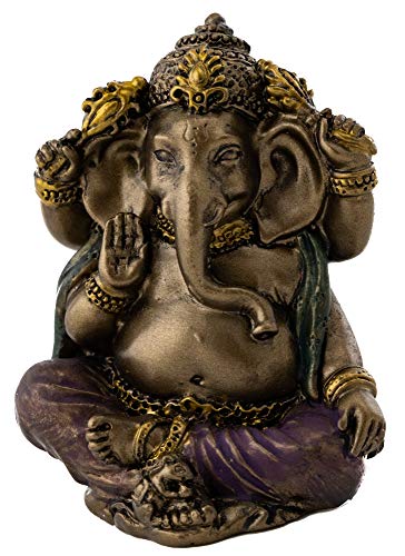 Top Collection Mini Ganesh Statue - Ganesha Lord of Success Sculpture in Premium Cold Cast Bronze with Colored Accents - 2-Inch Collectible New Age Hind God Figurine