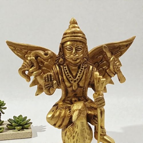 Brass Lord Shani Dev Idol with Crow 4.5 Inch 530g Handcrafted Shani Dev Murti for Home Mandir Temple Pooja Room Office Decor | Hindu God Spiritual Showpiece