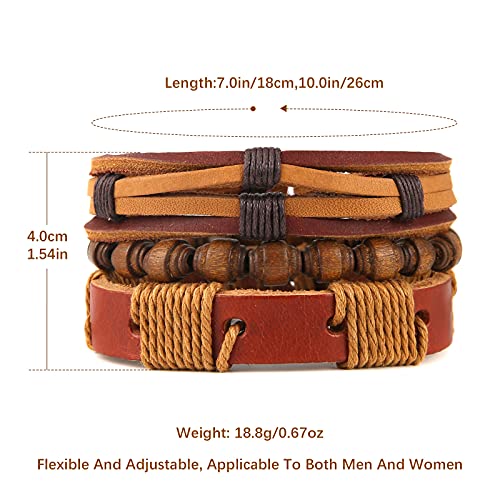 HZMAN Handmade Hemp Cords Wood Beads Leather Bracelets for Men Women - style: Wooden bead style 2