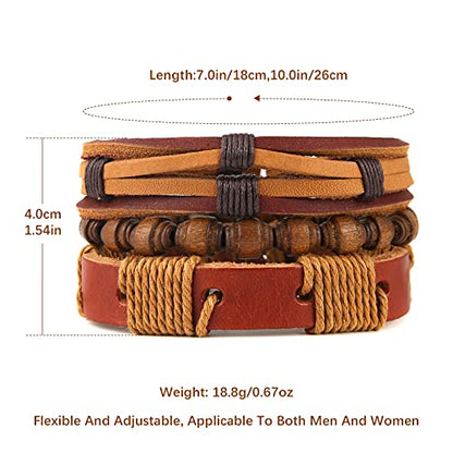 HZMAN Handmade Hemp Cords Wood Beads Leather Bracelets for Men Women - style: Wooden bead style 2