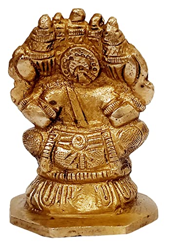 Purpledip Brass Idol Panchmukhi Ganesha: Ganapathi Statue for Home Temple (10696B)