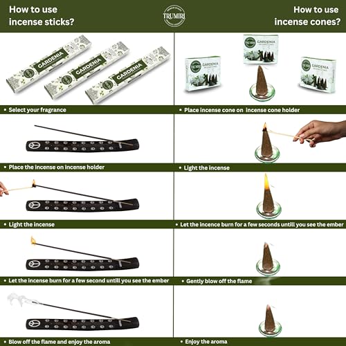Gardenia Incense Sticks & Incense Cones Combo Pack - 60 Insence-Sticks + 30 Insence Cones - Inscense - Incense Cones Scented - Insents - color: Gardenia
