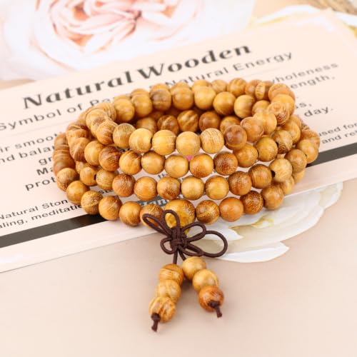 AD Beads 6mm 8mm 108 Prayer Mala Jasper Elastic Bracelet - Handmade Yoga Meditation Healing Power Energy Gifts for Unisex Adult. - color: Gold Sandal wood (Peace)