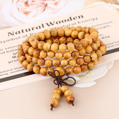 AD Beads 6mm 8mm 108 Prayer Mala Jasper Elastic Bracelet - Handmade Yoga Meditation Healing Power Energy Gifts for Unisex Adult. - color: Gold Sandal wood (Peace)