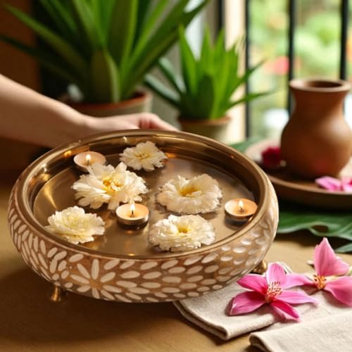 RITUALISTIC Vrinda Handcarved Wooden Urli Bowl (11.5 inches) | Mango Wood with Floral Sacred Carving & Detachable Legs | Floating Candles, Flowers & Festive Décor | Diwali Housewarming Premium Gift - style: Vrinda Wooden Urli