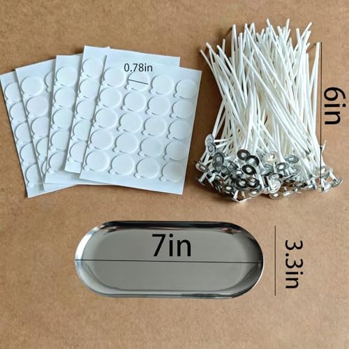 6 inch Pre-Waxed Candle Wicks - 100 Pcs Wicks with 100 Wick Stickers & 1 Gold Tray Holder, Low Smoke Wicks for DIY Candle Making, Soy Wax, Beeswax, Coconut Wax (Silver, 7) - color: Silver, size: 7