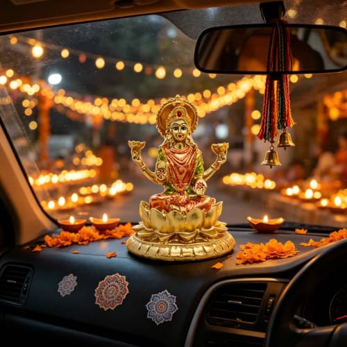 Hindu Lakshmi Goddess for Car Dashboard Decor Diwali Gift w/ 2 stickers