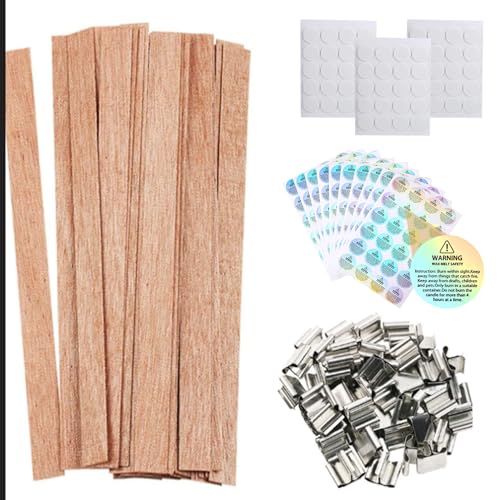 50 Pcs Wood Wicks for Candle Making - Smokeless Crackling Wooden Candle Wicks Kit with Stands & Labels Candle Wicks for Candle Making