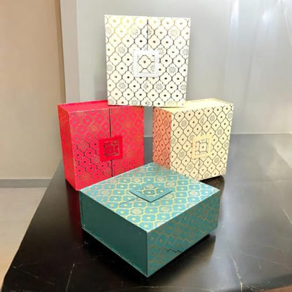 LOVENSPIRE Brocade Gift Box Raksha Bandhan Hamper for Brother and Bhabhi - Includes 2 Traditional Handmade Rakhi, Chocolates Pack, Candle & Haldi Kumkum Holder, Greeting Card with Roli Chawal - color: Premium Hamper