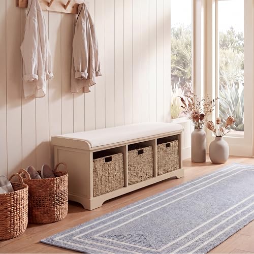 SAFAVIEH Furniture - Lonan Storage Bench - Sand - Solid Wood - Farmhouse Lift-Top Design - Ideal for Entryway, Living Room, Hallway, 18" Seat Height (AMH5733G) - color: Sand
