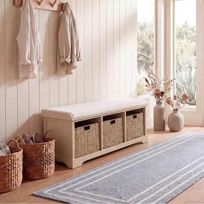 SAFAVIEH Furniture - Lonan Storage Bench - Sand - Solid Wood - Farmhouse Lift-Top Design - Ideal for Entryway, Living Room, Hallway, 18" Seat Height (AMH5733G) - color: Sand
