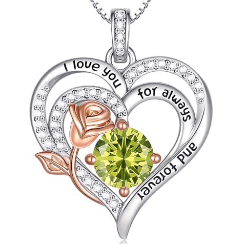 Birthstone Heart Necklaces Jewelry Gifts for Women - color: 08-Aug-Birthstone