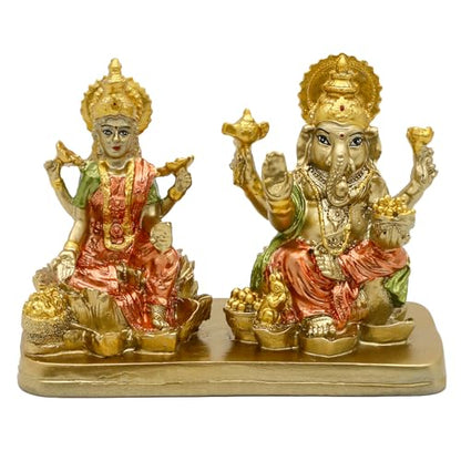 alikiki Hindu Lord Ganesha Lakshmi Statue – 3.7“H Indian God Laxmi Ganesh Murti Item Home Temple Puja Pooja Idol Diwali Gift India Home Office Mandir Altar Item