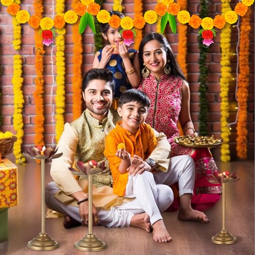 LemonRoad 3 Pcs Diwali Lotus Shaped Candle Holder for Indian Diwali Pooja