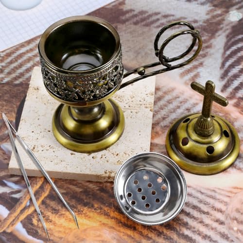 Yawlsow Incense Burner, Frankincense Charcoal Incense Stand, Bakhoor Incense Burner Holder, Ideal for Aromatherapy, Yoga and Spa, Home and Christian Church Censer, (Bronze) - color: Bronze