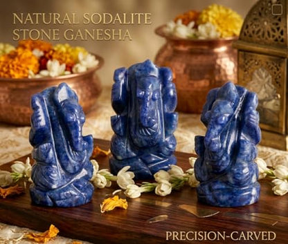 Natural Sodalite Stone Healing Good Luck Ganesha Statue Tiny Ganesh Statue Ganesha Statue for Gift Beautiful Handcrafted Ganesha Idol Pocket Ganesh Statue Sculpture - color: Sodalite Ganesh