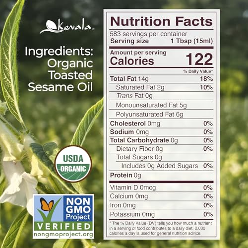 Kevala Organic Toasted Sesame Oil - 17.5lb, Bulk Size Unrefined Roasted Oil - size: 280 onzas