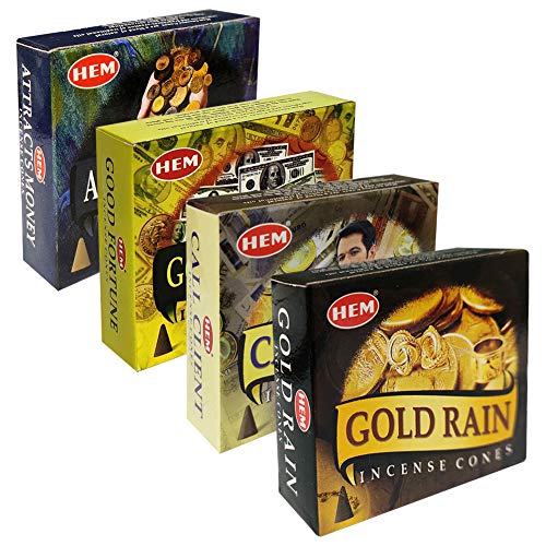 Hem Incense Cones Variety Pack #1 and Cone Incense Burner Bundle with 4 Money Luck and Business Themed Fragrances - color: Popular 4a