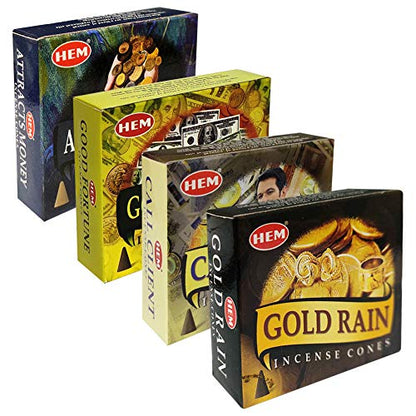 Hem Incense Cones Variety Pack #1 and Cone Incense Burner Bundle with 4 Money Luck and Business Themed Fragrances - color: Popular 4a