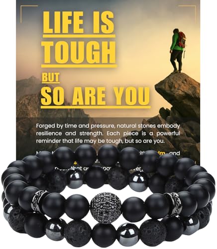 Mens Beaded Bracelets, Cross Bracelet for Men with Hematite Black Obsidian Lava Stone Triple Protection Bracelets for Men - size: Medium, style: Black Zirconia