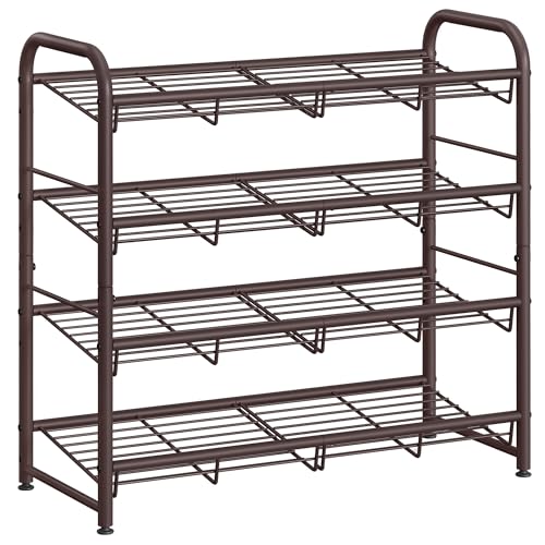SONGMICS 4-Tier Stackable Metal Shoe Rack, Holds Up to 16 Pairs of Shoes - color: Bronze, size: 4 Tiers (27"W)