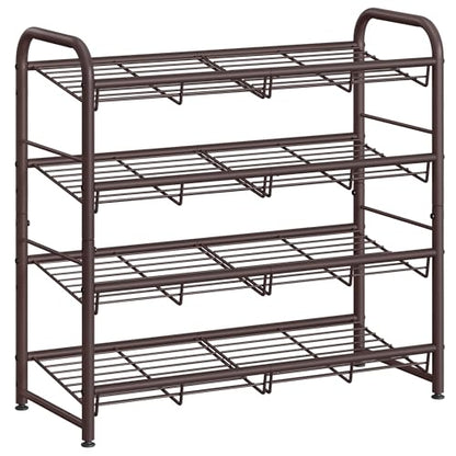 SONGMICS 4-Tier Stackable Metal Shoe Rack, Holds Up to 16 Pairs of Shoes - color: Bronze, size: 4 Tiers (27"W)
