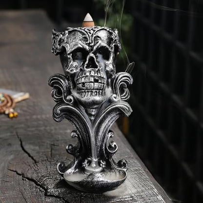 Comeon Backflow Incense Holder Skull Waterfall Incense Burner, Silver - color: Silver