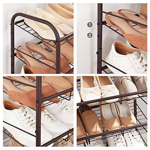 SONGMICS 3-Tier Stackable Metal Shoe Rack, Holds Up to 12 Pairs of Shoes - color: Bronze, size: 3 Tiers (27"W)
