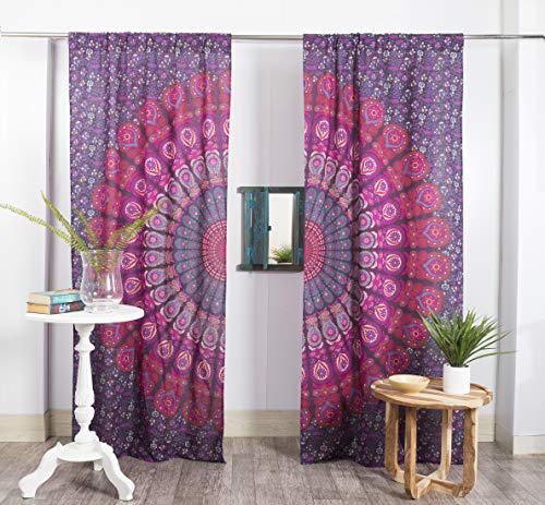 Popular Handicrafts Printed Curtains Panels Set of 2 Indian Hippie Bohemian Beautiful Peacock Mandala Curtain Panels Purple 42x100 Inch - color: Purple, size: 42"W x 100"L (Pack of 2)