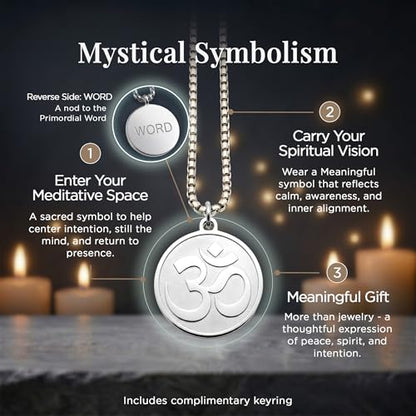 1" Stainless Steel Necklace Charms | Third Eye Vision | Peace Symbol | Finding Your Self | Yin & Yang | Moon Cat | Turtle Power | Flower of Life | | OM | Mystical Spiritual Protection, for Men & Women - style: OM Classic Silver