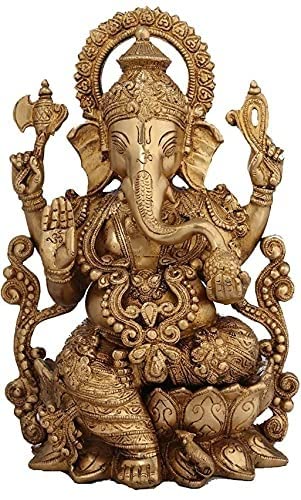 Liv Brass Lord Ganesha Statue 12.5 Inch Large, Ganesh Idol with Antique Finish, Easter Decor House Warming Gifts Religious Sculptures Return Home Temple - color: Antique 5