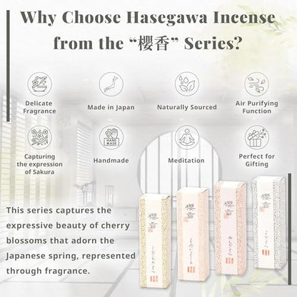 Hasegawa Sakura Incense Cones: Japanese Cherry Blossom Scent, 15 Cones, 15-17 Min Burn Time, Made in Japan 櫻香 しだれ桜 (Weeping Cherry)