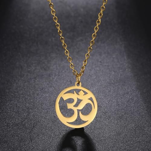 Women OM Necklace Indian Yoga Aum Om Ohm Pendant Necklace Stainless Steel Hindu Meditation Charm Sanskrit Symbol Spiritual Amulet Jewelry for Women Men - color: Gold