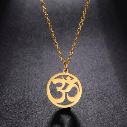 Women OM Necklace Indian Yoga Aum Om Ohm Pendant Necklace Stainless Steel Hindu Meditation Charm Sanskrit Symbol Spiritual Amulet Jewelry for Women Men - color: Gold