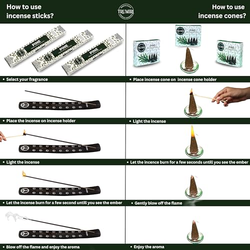 Pine Incense Sticks & Incense Cones Combo Pack - 60 Insence-Sticks + 30 Insence Cones - Inscense - Incense Cones Scented - Insents - color: Pine