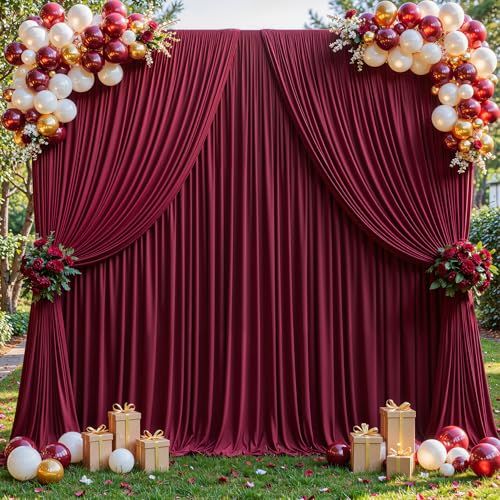 40x10ft Burgundy Backdrop Curtains for Wedding Parties Wrinkle Free Photo Backdrop Drapes for Photography Birthday Baby Shower Soft Fabric Party Backgournd for Photoshoot 5x10ft, 8 Panels - color: Burgundy, size: W5 x H10'(8 Panels)
