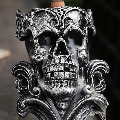 Comeon Backflow Incense Holder Skull Waterfall Incense Burner, Silver - color: Silver