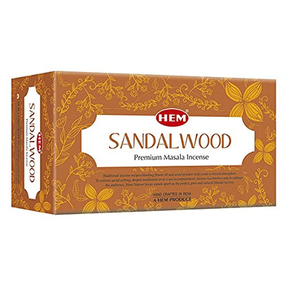 HEM Premium Sandalwood Masala Incense Sticks | Soothing Aroma, Air Purifier for Meditation | Aromatherapy Incense For Anxiety & Stress Relief | Gift Set | Pack of 12 (15 gms each) - size: Sandalwood