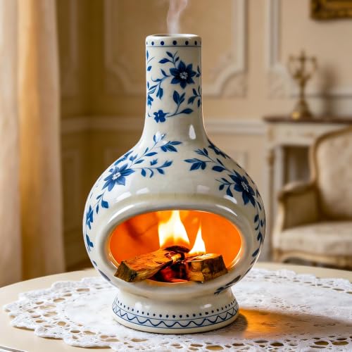 MOUGIGI Ceramic Palo Santo Holder, Sage Smudge Stick Incense Holder - color: Flowers-blue and White