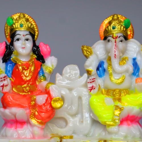 Laxmi Ganesh Idol - Beautiful Lakshmi Ganesha Marble Statue - Diwali Pooja for Diwali/Deepawali Temple Mandir Pooja puja and Decoration Car Dashboard Decor Item - Indian Gift