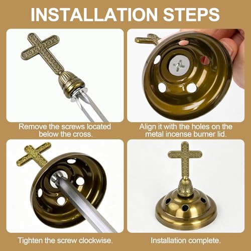 1 PCS Catholic Church Incense Holder with Cross Lid, Home&Altar Incense Burner, Charcoal Censer Incense Burner, Unique Meditation Gift, Frankincense Resin Bakhoor Burner (Bronze)